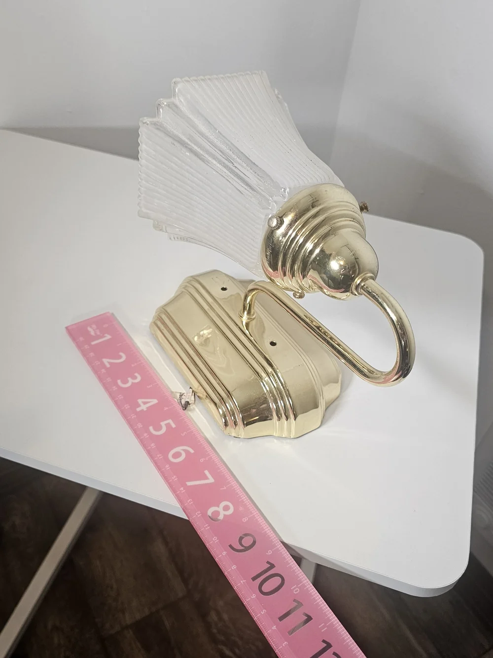 Gold Wall Sconce with White Ribbed Glass Shade - Home Party Supplies